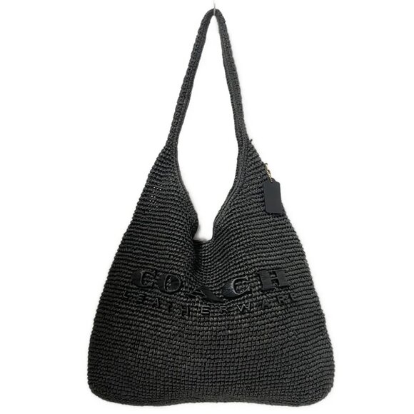 Auth COACH - cal99 Black Straw Shoulder Bag - Picture 1 of 9
